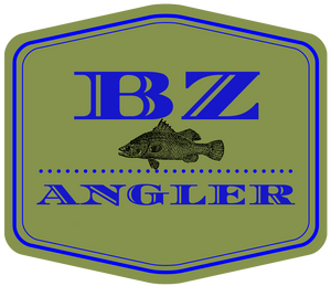 An illustrated sketch of an Australian Barramundi embedded between the words BZ and Angler. Cheers mate.